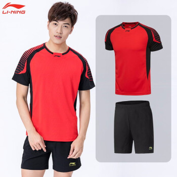 李寧(li-ning) 正品羽毛球服男女套裝同款運動短袖情侶t恤上衣跑步