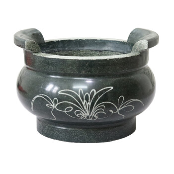 雕香炉石头圆香炉寺庙香炉祭祀墓地香炉青石户外香炉烛台 香炉外径25
