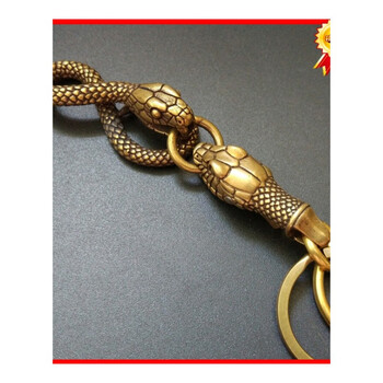 钥匙扣 创意简约十二生肖汽车钥匙扣 铜蛇型钥匙扣男 盘蛇 弹簧蛇(送)