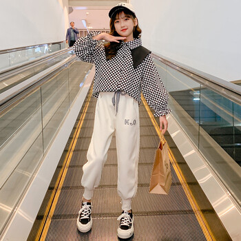 女童套装春秋格子衬衫12岁女孩衣服大童女装2022新款秋季运动裤中大童