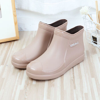 时尚成人雨靴雨鞋女胶鞋厚底防滑牛筋底加绒棉保暖防水鞋中筒水靴木风