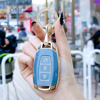 标跃（BIAO YUE）适用于北京现代索纳塔10钥匙包伊兰特悦纳悦动钥匙套汽车壳扣 奶奶灰+金色圆钻扣