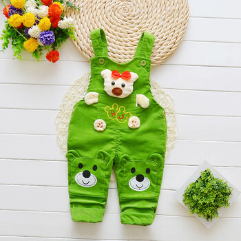 背带裤春秋款牛仔长裤男童 女童婴儿幼儿1-2-3岁罩裤休闲裤 军绿色