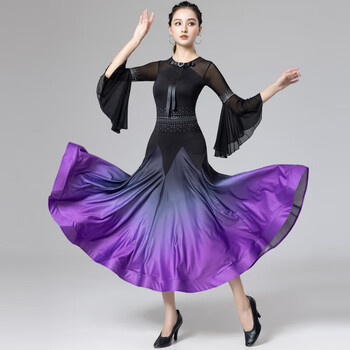 乔箐摩登舞裙新款比赛摩登舞国标华尔兹交谊跳舞蹈服表演出渐变大摆