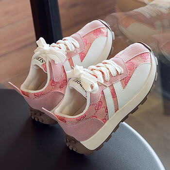 doghc女童鞋儿童运动鞋学生防滑轻便帆布跑步鞋女孩厚底阿甘鞋粉红色