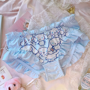玉桂狗内裤日系印花可爱少女风荷叶边卡通玉桂狗薄款纯欲中腰速干内裤