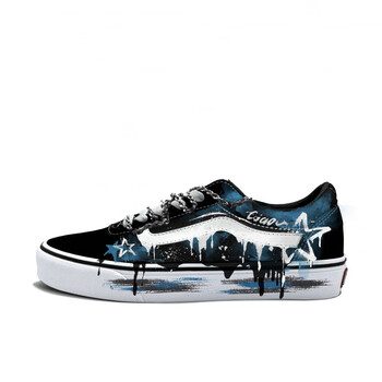 万斯vans定制球鞋ward星融墨韵个性潮流时尚哥特星空元素板鞋蓝白39