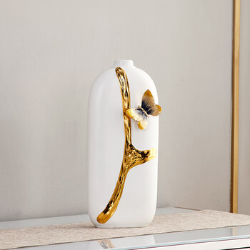 花瓶摆件玄关办公室轻奢电视酒柜花瓶陶瓷器乔迁礼物搬家 蝶意装饰瓶