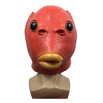 怪怪绿鱼头套动物面具化妆舞会搞笑沙雕头饰万圣节日派对恶搞道具 红