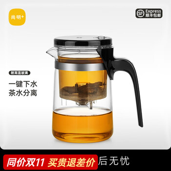 尚明（SAMADOYO）过滤飘逸杯玻璃茶壶一键过滤小容量耐高温家用泡茶壶茶道泡茶器 单壶500ml