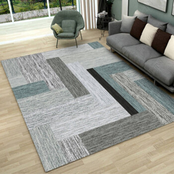 圣艾尔 几何图案地毯简约时尚地毯客厅茶几长方形地毯餐桌地毯可以水洗 灰绿条格几何 平面款1.6米宽*2.3米长