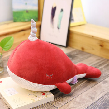 独角鲸鱼软体公仔毛绒玩具夏季午休抱枕可爱少女心玩偶礼物 红色 25