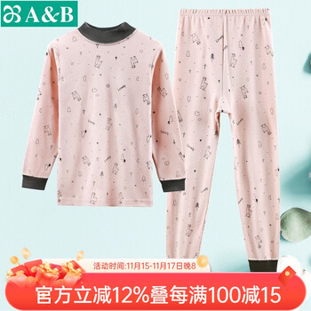 ABAB内衣精梳棉女童保暖套装纯棉儿童半高领宝宝秋衣秋裤 快乐羊驼 140