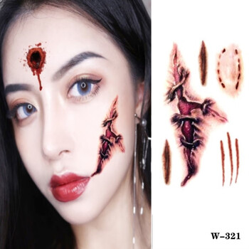 网红手腕刀疤脖子伤口纹身贴脸上的饰品万圣节贴纸伤疤仿真贴疤痕节日