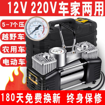 百年巨马 充气泵220V12V车家两用车载汽车货车轮胎电动车篮球摩托车打气泵 双缸指针 220V12V两用款+工具箱