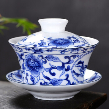 茵迈景德镇纯手工陶瓷盖碗茶杯景德镇青花盖碗大号水杯300ml大容量b款