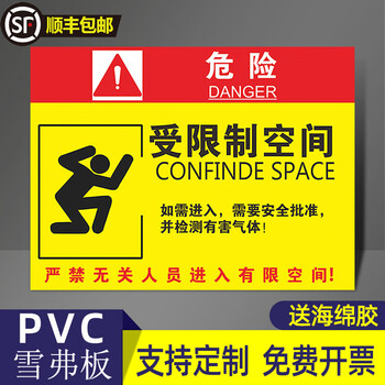 有限空间安全警示牌 受限空间作业告知牌警示标识牌告示牌密闭空间