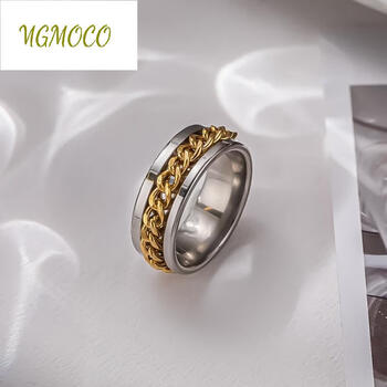 ngmoco欧美男潮小众设计感戒指时尚链条食指指环可转圈镂空冷淡风嘻哈