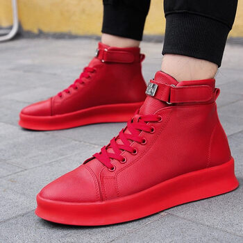 鞋休闲板鞋运动鞋增高韩版潮流潮鞋社会小伙红鞋男鞋夏季专用鞋 红色