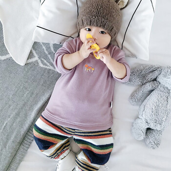 宝宝打底衫女长袖t恤男女宝宝秋冬装上衣加绒婴儿冬装上衣宝宝t恤