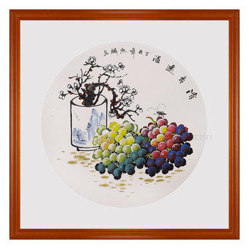 三林堂木艺手绘葡萄挂画中式餐厅装饰画手工国画水果玄关书房门厅挂画
