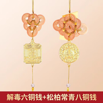 妙如意李居明2026年六八铜钱吉祥物六铜钱八铜钱五黄二黑家居挂饰车挂件 李居明五黄六铜钱+二黑八铜钱-2026年