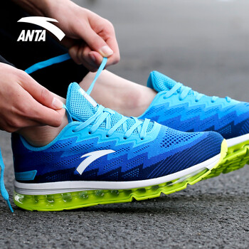 安踏(anta) 全掌气垫跑步鞋 透气飞织帮面运动鞋 91625505-2 正蓝/浅