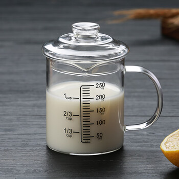 刻度的玻璃毫升杯小家用测量喝药克药杯标准有水杯婴儿 250毫升加盖子