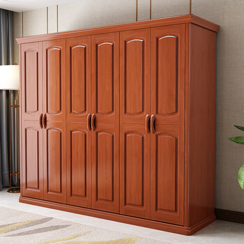 广东佛山家具 实木衣柜中式大衣柜经济型23456门木质卧室大衣橱现代