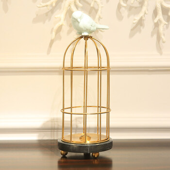 欧式创意家居金属鸟笼摆件 美式乡村客厅茶几玄关书房装饰品摆设 鸟笼
