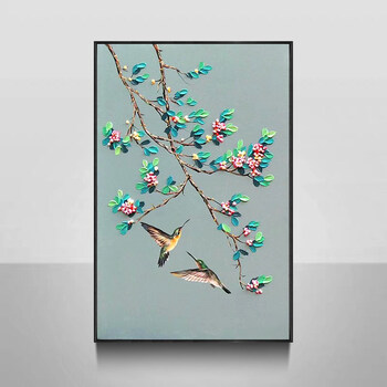 纯手绘油画纯手绘油画新中式三联客厅装饰画沙发背景墙挂画手工花鸟