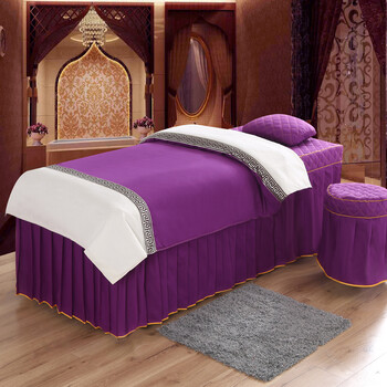 美容院美容床罩纯棉推拿spa按摩理疗床罩三件套折叠 简约雅致-紫色 方