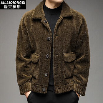 保暖翻领夹克男装韩版时尚休闲男士双面穿褂子保暖外套上衣服 深棕色