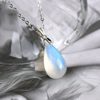 然月光石吊坠女珍藏级冰种蓝月光彩虹光月亮石项链送女友 月光石项链