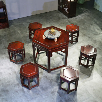 实木小方桌仿古中式四方桌正方餐桌八仙 中式六角台1台6椅【图片 价格