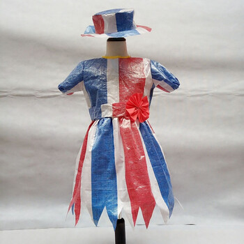 环保编织蛇皮袋手工幼儿园亲子时装走秀男女演出服装儿童舞台表演 女