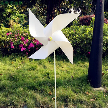 四叶白色黑色小风车户外加厚塑料风车玩具舞台摆设摄影大风车白色50c