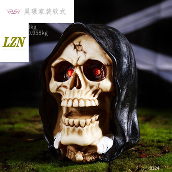 骷髅头摆件万圣节酒吧鬼屋密室恐怖道具个性仿真模型桌面摆设 16cm 戴