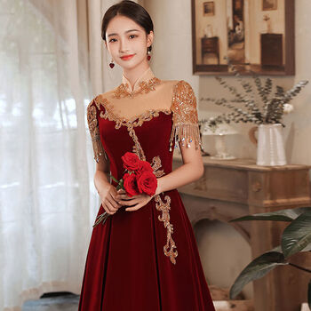 dicify敬酒服敬酒服2022新款轻奢优雅气质流苏酒红色礼服女新娘结婚回