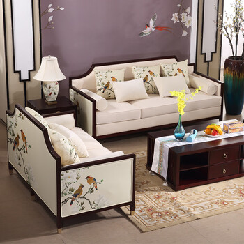 新中式布艺沙发组合现代轻奢小户型客厅整装中国风白蜡木实木具 角几