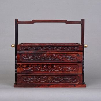 红木食盒大红酸枝手提篮结婚多层手工木质家用中式复古礼品茶道盒