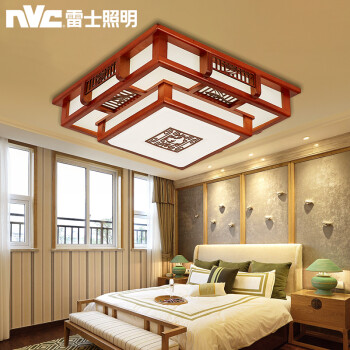 雷士照明（NVC）中式灯具吸顶灯客厅灯卧室灯 古典木艺灯正方形智能三色调光24W