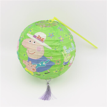 创意可爱卡通灯笼手提发光纸灯笼节日礼品礼物定制 圆形小猪佩奇绿色
