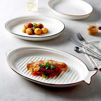 万园琦鱼形圆形鱼盘用餐具盘子北欧陶瓷釉下彩高深盘创意盘子 【鱼型