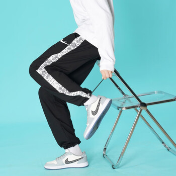 nike 耐克腰果花春夏季休闲运动长裤男薄款拼接直筒卫裤男士宽松束脚