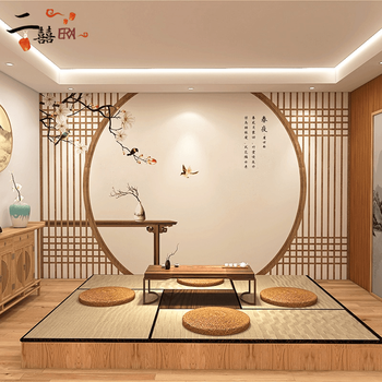 茶室背景墙壁布 中国风文化背景墙壁纸新中式古典3d花鸟客厅茶室壁布