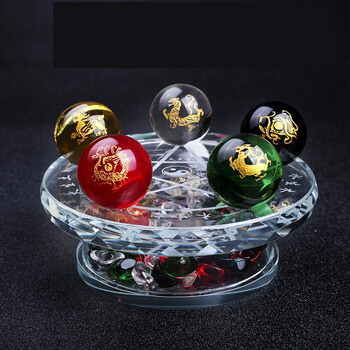妙韵五路财神阵水晶摆件金木水火土五行转运珠办公室水晶球家居送礼品