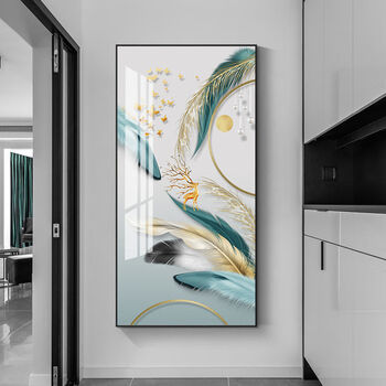 玄关走廊过道挂画轻奢晶瓷画客厅背景墙入户壁画画麋鹿鹿望天地70140