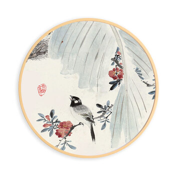 新中式挂画客厅圆形墙画书房中国风居室内装饰画国画莲叶荷田 c 直径