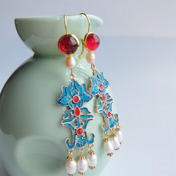 丹彼宫廷新娘旗袍秀禾服红色耳环复古中国风古装珍珠耳坠独特汉服配饰